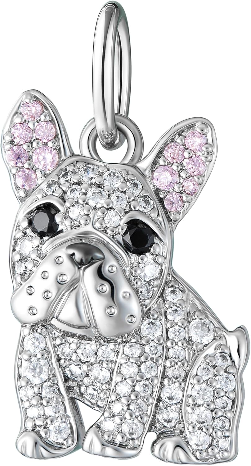 SCAMPER & CO .925 Sterling Silver Rhodium, Gunmetal or 18K Yellow Plated Dog Breed Charms - Cubic Zirconia for Necklace and Bracelets, Gemstone Hypoallergenic Jewelry Sterling Silver Charm Only