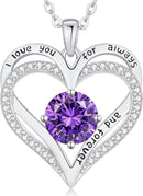 LOUISA SECRET Love Heart Birthstone Necklaces for Women, Birthday Gift for Women, Anniversary Jewelry for Wife Her, 925 Sterling Silver Pendant Necklace, Mother's Day Gift