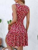 FENSACE Women's Summer Sleeveless Sexy Wrap V Neck Floral Sundress Mini Dress