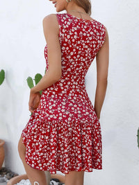 FENSACE Women's Summer Sleeveless Sexy Wrap V Neck Floral Sundress Mini Dress