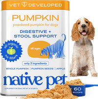 Native Pet Pumpkin for Dogs - Organic Powder Pumpkin Puree Dog Food Toppers-Rich in Fiber Supplement Powder Helps with Digestion, Nutrient Absorption, Diarrhea, Constipation & Upset Stomach-120 Scoops