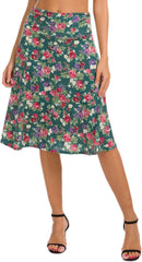 Urban CoCo Women's Ruched High Waist Knee Length Jersey A-Line Stretchy Flared Casual Skirt