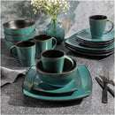 Gibson Elite Soho Lounge 16 Piece Reactive Glaze Dinnerware Set, Soft Square, Teal Green, Service for 4 (16pc)