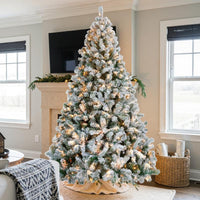 【Led Light】Yaheetech Pre-lit Artificial Christmas Tree with Incandescent Warm White Lights, Snow Flocked Full Prelighted Xmas Tree Foldable Stand Decor Decoration Ornaments