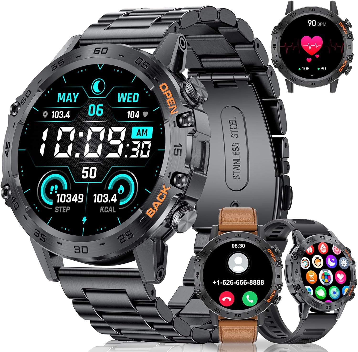 Military Smart Watch for Men(Answer/Dial Calls),100 Sports Modes, 5ATM Waterproof Fitness Watch with Heart Rate/SpO2/Blood Pressure for Android and iOS,1.39''HD DIY Screen Smartwatch Black