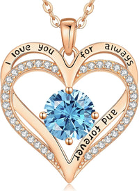 LOUISA SECRET Love Heart Birthstone Necklaces for Women, Birthday Gift for Women, Anniversary Jewelry for Wife Her, 925 Sterling Silver Pendant Necklace, Mother's Day Gift