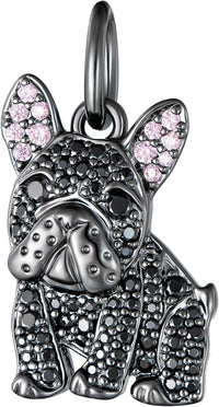 SCAMPER & CO .925 Sterling Silver Rhodium, Gunmetal or 18K Yellow Plated Dog Breed Charms - Cubic Zirconia for Necklace and Bracelets, Gemstone Hypoallergenic Jewelry Sterling Silver Charm Only