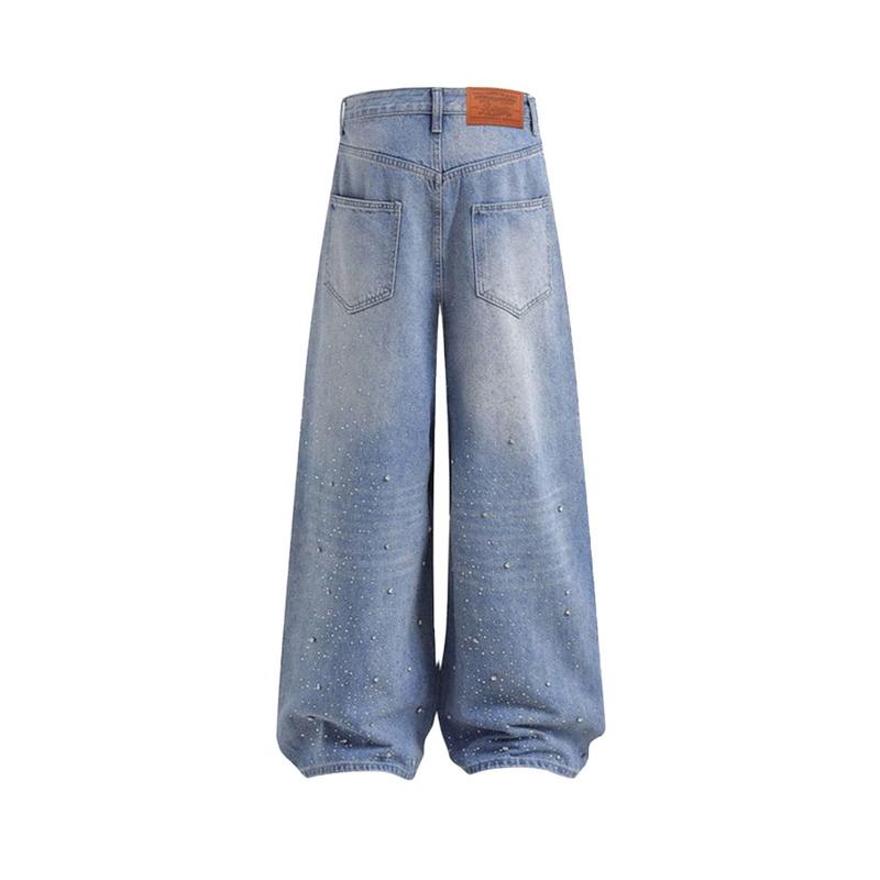 Aelfric Eden Rhinestone Application Loose Jeans Casual Soft Denim Pants Wide Leg Streetwear Trendy Bottoms Stylish Pocket