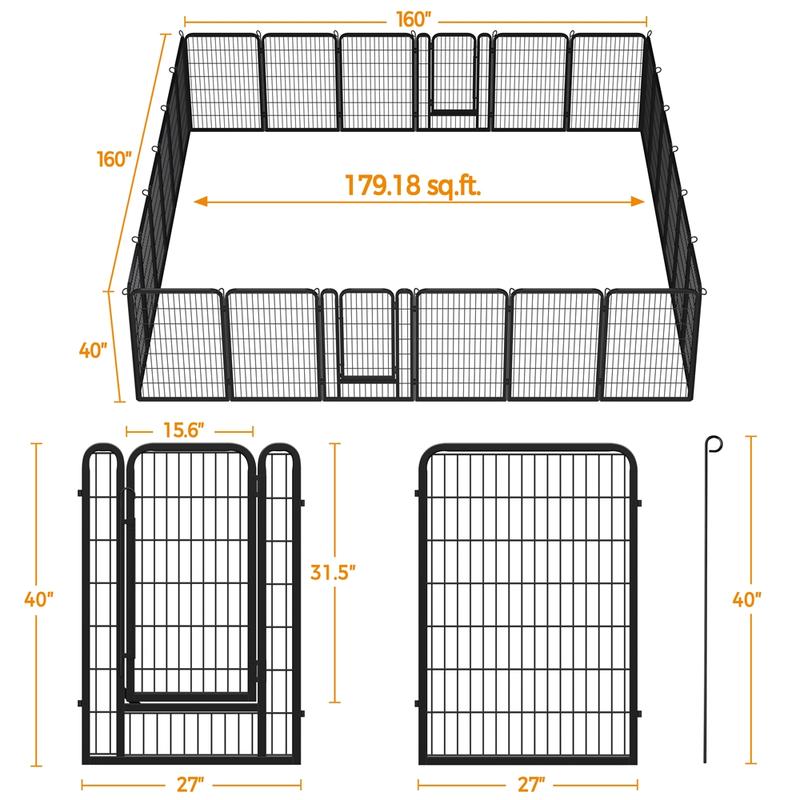 Dog Playpen 6/8/12/16 Panels Metal Pet Playpen, Outdoor Indoor Dog Exercise Barrier Fence, 24/32/40/47 inch