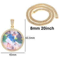 CARÁTIX Medium Round Plated Memory Medallions Charms Custom Picture Pendant Necklace for Men Hip Hop Jewelry Large Size Photo Pendant Jewellery Outdoorfun Valentine's Day Gift Fathersdaygift