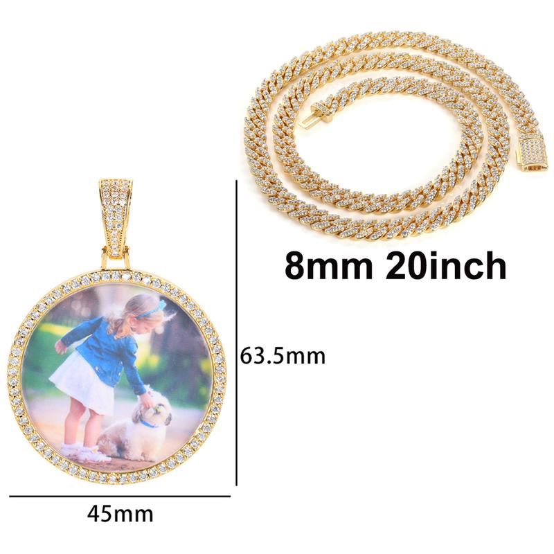 CARÁTIX Medium Round Plated Memory Medallions Charms Custom Picture Pendant Necklace for Men Hip Hop Jewelry Large Size Photo Pendant Jewellery Outdoorfun Valentine's Day Gift Fathersdaygift