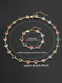 Iced Chics 2pcs Set, A Two-piece Set Of Colorful Necklaces and Bracelets, Suitable for Both Men and Women. Elegant Copper Jewelry Set, Perfect for Couples As A Gift, Trendy Matching Jewelry Set, Accessories