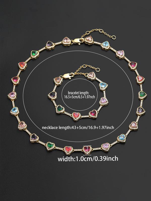 Iced Chics 2pcs Set, A Two-piece Set Of Colorful Necklaces and Bracelets, Suitable for Both Men and Women. Elegant Copper Jewelry Set, Perfect for Couples As A Gift, Trendy Matching Jewelry Set, Accessories