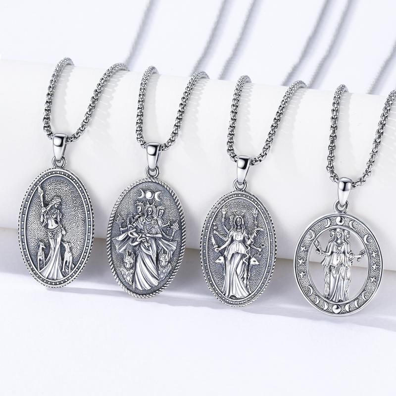 DRINSPER Hecate Necklace 925 Sterling Silver Goddess of Witches of Magic Hekate Pendant Necklace Ancient Greek Mythology Night of Hekate The Ancient Origins of the Goddess of Witchcraft and Moon Amulet Jewelry Pagan Jewelry for Women Men