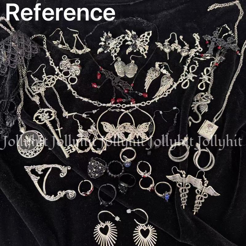 Gothic Witch Mystery Jewelry Jar Set – Halloween jewelry gift，spookyseason，Dark Aesthetic Rings,fallaesthetic Necklaces & occult Earrings with Skulls, Snakes, Witches, Crosses – Punk, Occult, & creepy pasta Style