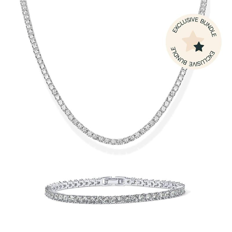 PAVOI 14K Gold Plated Bracelet and Necklace Set for Women – 3mm CZ Tennis Bracelet and Tennis Necklace - Tiktok Set