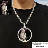 CARÁTIX Medium Round Plated Memory Medallions Charms Custom Picture Pendant Necklace for Men Hip Hop Jewelry Large Size Photo Pendant Jewellery Outdoorfun Valentine's Day Gift Fathersdaygift