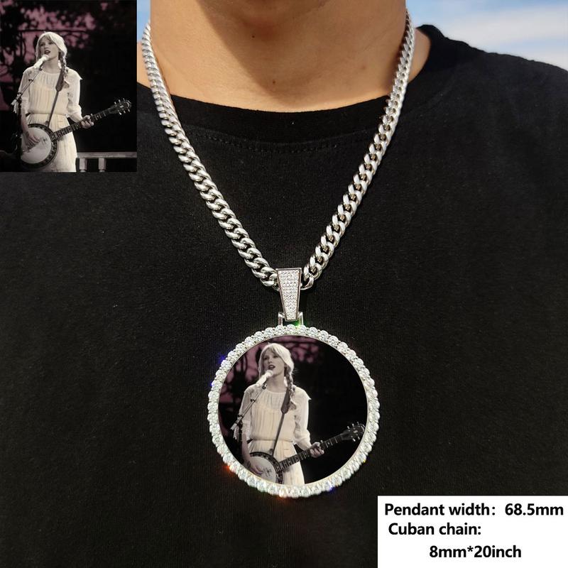 CARÁTIX Medium Round Plated Memory Medallions Charms Custom Picture Pendant Necklace for Men Hip Hop Jewelry Large Size Photo Pendant Jewellery Outdoorfun Valentine's Day Gift Fathersdaygift