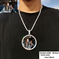 CARÁTIX Medium Round Plated Memory Medallions Charms Custom Picture Pendant Necklace for Men Hip Hop Jewelry Large Size Photo Pendant Jewellery Outdoorfun Valentine's Day Gift Fathersdaygift