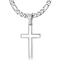 925 Sterling Silver Cross Necklace for Men Women, 5mm 316L Stainless Steel Diamond-Cut Durable Figaro Link Chain or Cuban Link Curb Chain for Men, Mens Silver Crucifix Cross Pendant Necklaces Jewelry 16-30 Inches