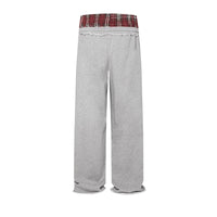 Aelfric Eden Double Waist Plaid Patchwork SweatPants Baggy Wide Leg Sweatpants for Women Loose Long Pants with Pockets