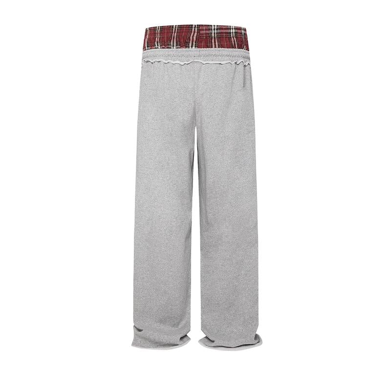 Aelfric Eden Double Waist Plaid Patchwork SweatPants Baggy Wide Leg Sweatpants for Women Loose Long Pants with Pockets