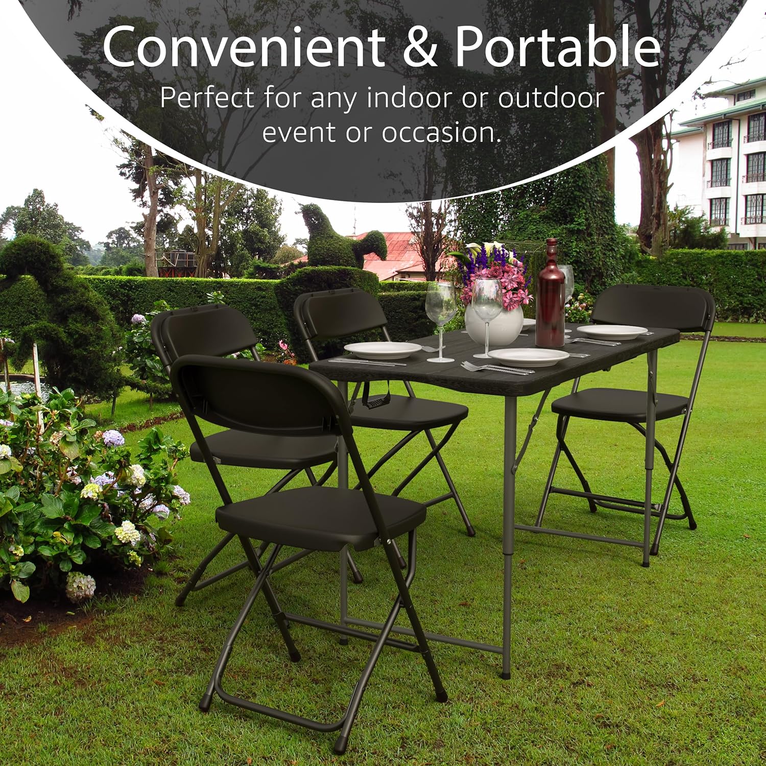 4 Feet Foldable Table Adjustable Height with Built in Handle, Steel Legs | Heavy Duty Portable | Perfect for Party, Dining, Wedding, Events, Picnic Indoor, Outdoor, Camping, Utility, Folding
