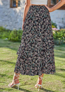 BTFBM Women 2025 Summer Fall Boho Long Skirts Dress Floral Print Elastic Waist Split Ruffle High Low Beach Maxi Skirt