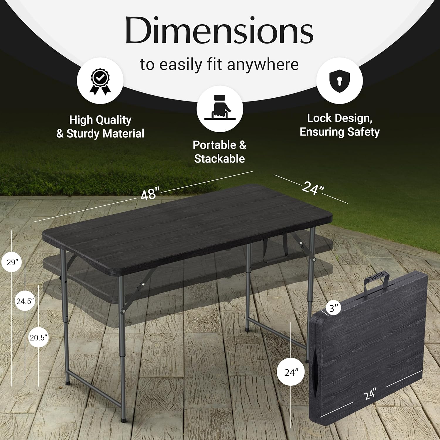 4 Feet Foldable Table Adjustable Height with Built in Handle, Steel Legs | Heavy Duty Portable | Perfect for Party, Dining, Wedding, Events, Picnic Indoor, Outdoor, Camping, Utility, Folding