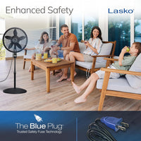 Lasko Oscillating Cyclone Pedestal Fan, Adjustable Height, Timer, Remote Control, 3 Speeds, for Bedroom, Living Room, Home Office, 18", Black, 1843