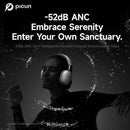 Picun F8 Pro Wireless Headphones - 52dB Noise Cancellation, 5 Smart ENC Mics, Detachable Fabric Ear Cushions, 140 Hour Standby, Seamless Dual Device Connection for All-Day Use and Boosted Productivity