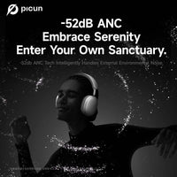 Picun F8 Pro Wireless Headphones - 52dB Noise Cancellation, 5 Smart ENC Mics, Detachable Fabric Ear Cushions, 140 Hour Standby, Seamless Dual Device Connection for All-Day Use and Boosted Productivity