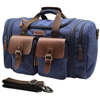 Wildroad Duffle Bag for Men Waterproof Waxed Canvas Genuine Leather Weekender Overnight Vintage Durable Travel Crossbodybag Handbag Tote Shoulder Bag Carry On Travel Essentials Accessories Luggage Large Capacity Personal Hiking Gear Everyday Suitcases