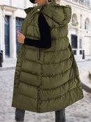 BTFBM Women's Long Puffer Vest with Quilted Hood and Button Down Closure for Winter Coat 2025 - Tops, Womenswear
