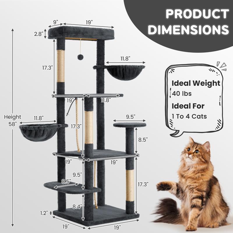 WeCharmer Cat Tree / Tower for Indoor with Green Leaves, Cat Condo Cozy Plush House with Hang Ball,  Pet Furniture with Scratching Posts cat  tree