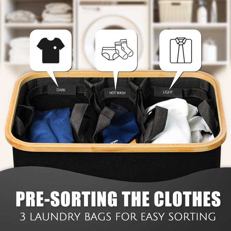 【Back-to-School Season】Bathola Hampers for Laundry Basket with Lid, 160L Extra Large Laundry Hamper 3 Section Dirty Clothes Hampers for Laundry Divided Laundry Basket Organizer for Bedroom,  Ideal for Laundry Toys and Dorm Use