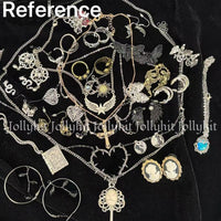 Gothic Witch Mystery Jewelry Jar Set – Halloween jewelry gift，spookyseason，Dark Aesthetic Rings,fallaesthetic Necklaces & occult Earrings with Skulls, Snakes, Witches, Crosses – Punk, Occult, & creepy pasta Style