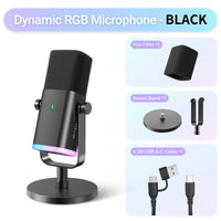 FIFINE AM8 XLR/USB Gaming Microphone for Podcast Recording, Dynamic RGB Mic with Quick Mute, headphone jack, Gain Knob, Volume Control, Desktop Mic for PC Gamer, XLR mic for audio interface mixer, for smartphone