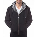 PROCLUB Men's Heavyweight Hooded Pile Jacket PRO CLUB Classic Soft Fur-Insulated Jacket Casual Fur Hoodie Full Zip Jackets Hip Hop Harem Black Gray