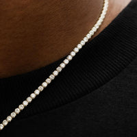 Micro Tennis Necklace in Yellow Gold - 2mm Width Jewelry for Men & Women 16" to 28" Lengths 18k Gold Plated Chain with CZ Stones