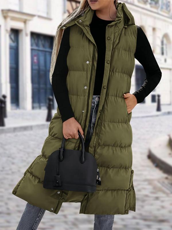 BTFBM Women's Long Puffer Vest with Quilted Hood and Button Down Closure for Winter Coat 2025 - Tops, Womenswear