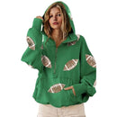 Ommig Womens Game Day Sweatshirts Football Sequin Hoodies Tailgate Outfits Long Sleeve Zipper Sweaters with Pocket