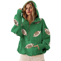 Ommig Womens Game Day Sweatshirts Football Sequin Hoodies Tailgate Outfits Long Sleeve Zipper Sweaters with Pocket