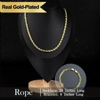 Holylegend 14K Gold-Plated Rope, Cuban, Figaro Set, 24" Length, Necklaces & Bracelet