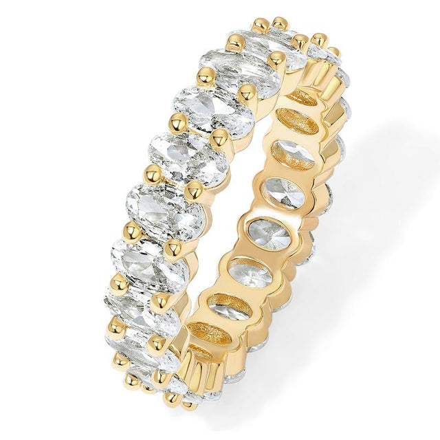 PAVOI Eternity Ring Oval Cubic Zirconia Love Ring - 14K Gold Plated Stackable Rings for Women - Trendy Wedding Ring - Gold Rings for Women