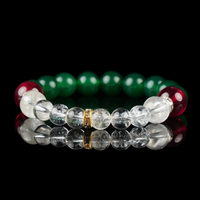 Natural Crystal Healing Bracelet with Clear Quartz, Green Aventurine, Moonstone, and Garnet – Energy Balancing Jewelry with Gold Accent.