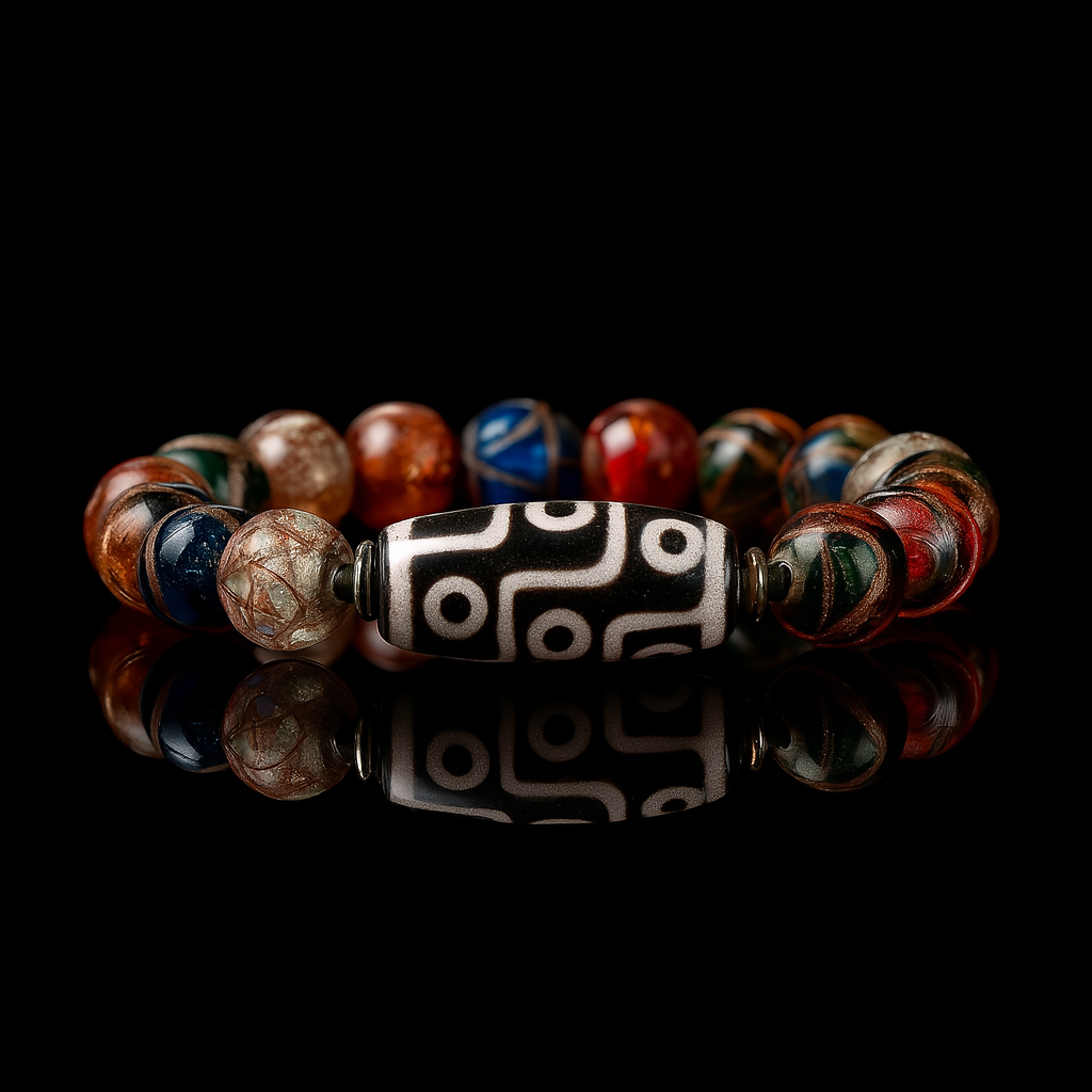 Tibetan Nine-Eyed Dzi Bead Bracelet – Handcrafted Spiritual Jewelry