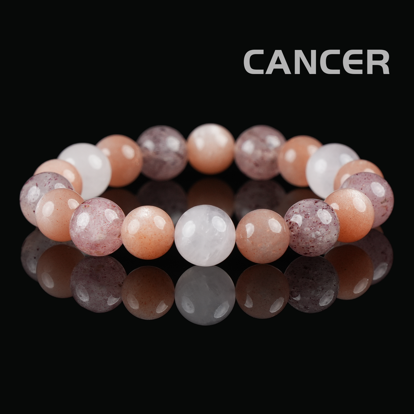 Cancer Zodiac Bracelet – Moonstone, Rose Quartz, Strawberry Quartz for Emotional Healing