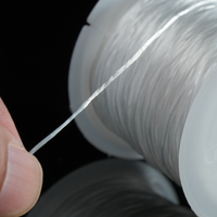 A close-up view of a hand gently pulling the flat elastic thread from the spool, showcasing the thread’s stretch and durability.