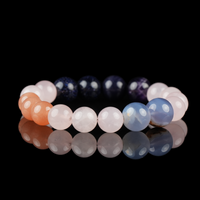 A vibrant gemstone bracelet featuring orange moonstone, rose quartz, blue lace agate, deep purple amethyst, and shimmering blue sandstone beads. This healing crystal bracelet embodies love, calm, intuition, and cosmic charm, perfect for daily energy balance and spiritual style.